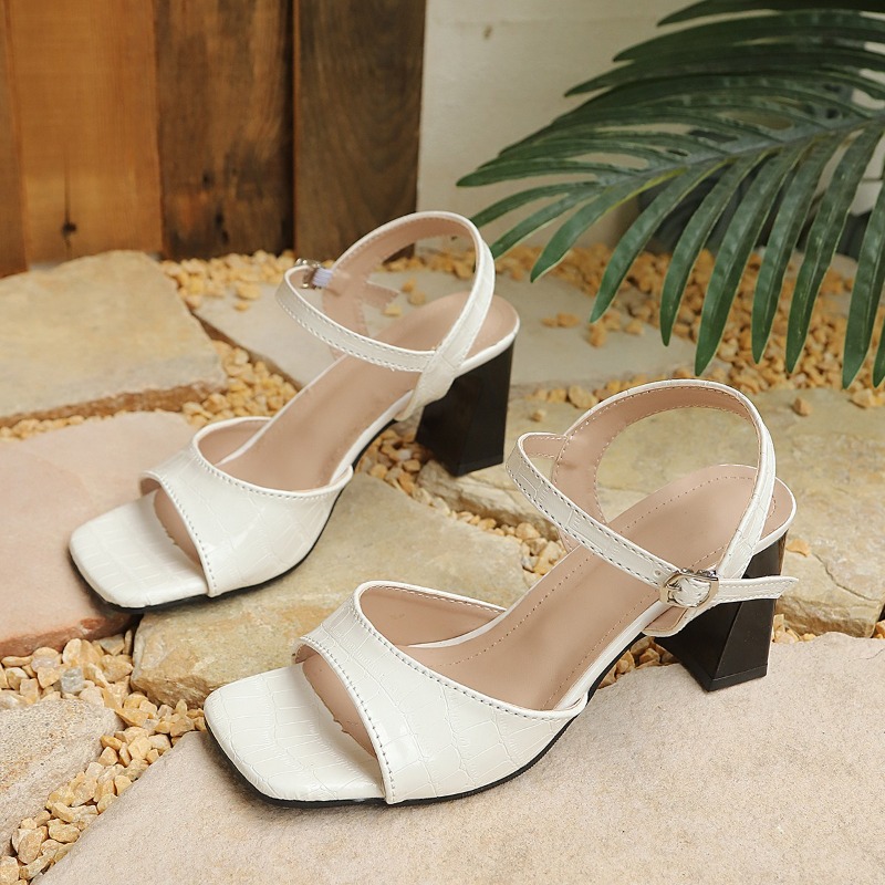 Wide Fit Heels - Square Toe Block Heel One Buckle
