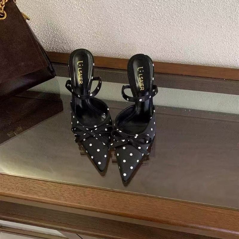 Strappy Heeled Sandals - Spring and Summer New French Polka