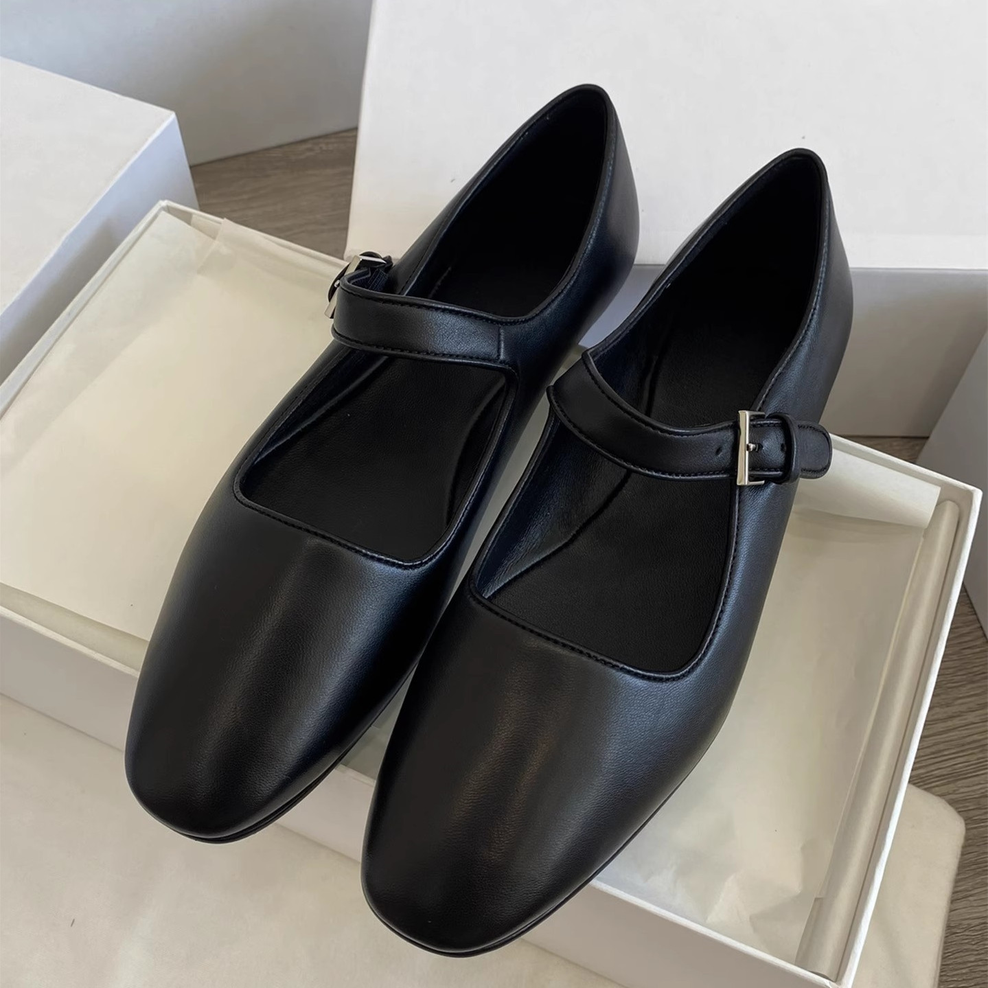 Ballet Flat Women - Simple Square Head Straw Leather Mary