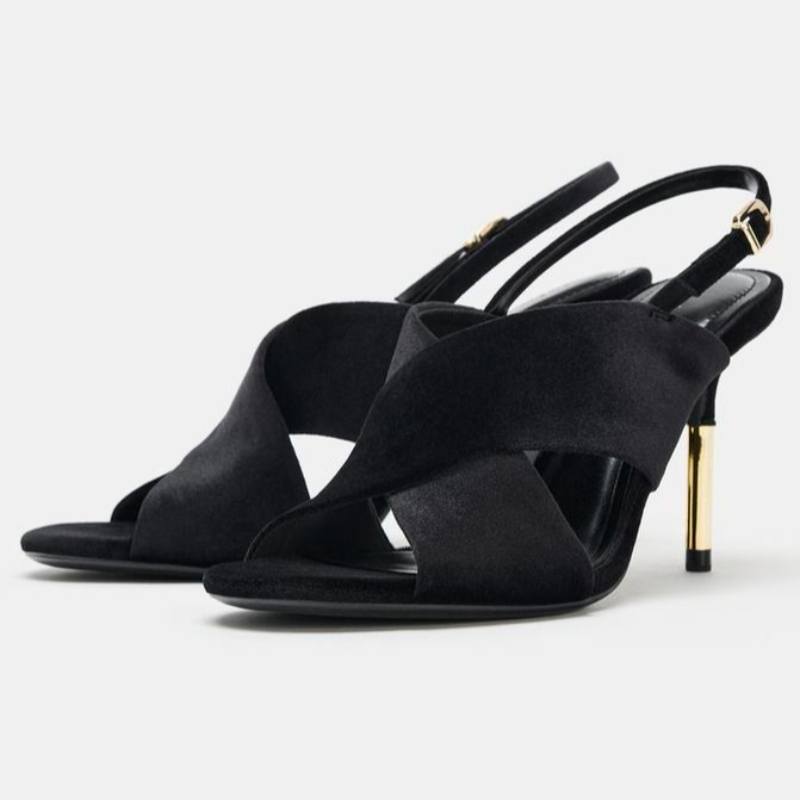 Wide Fit Heels - Designer Suede Wide Cross Strap Heeled