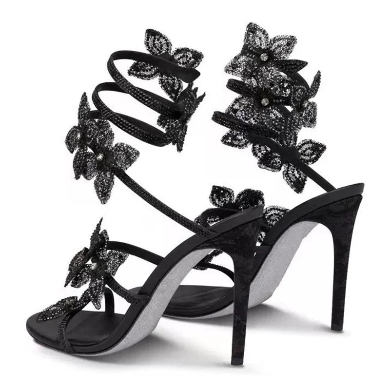 Strappy Heeled Sandals - Aneikeh Fashion Crystal Rhinestone High Heels