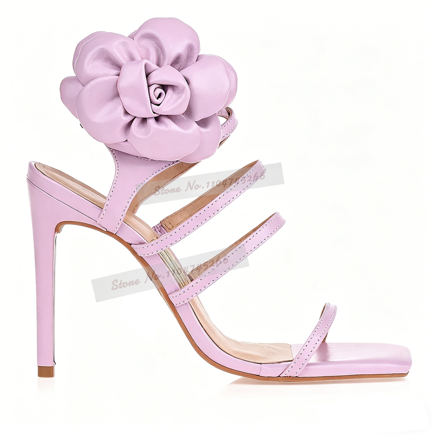 Pink Matte Big Flower Embellis - Strappy Heeled Sandals recension och pris